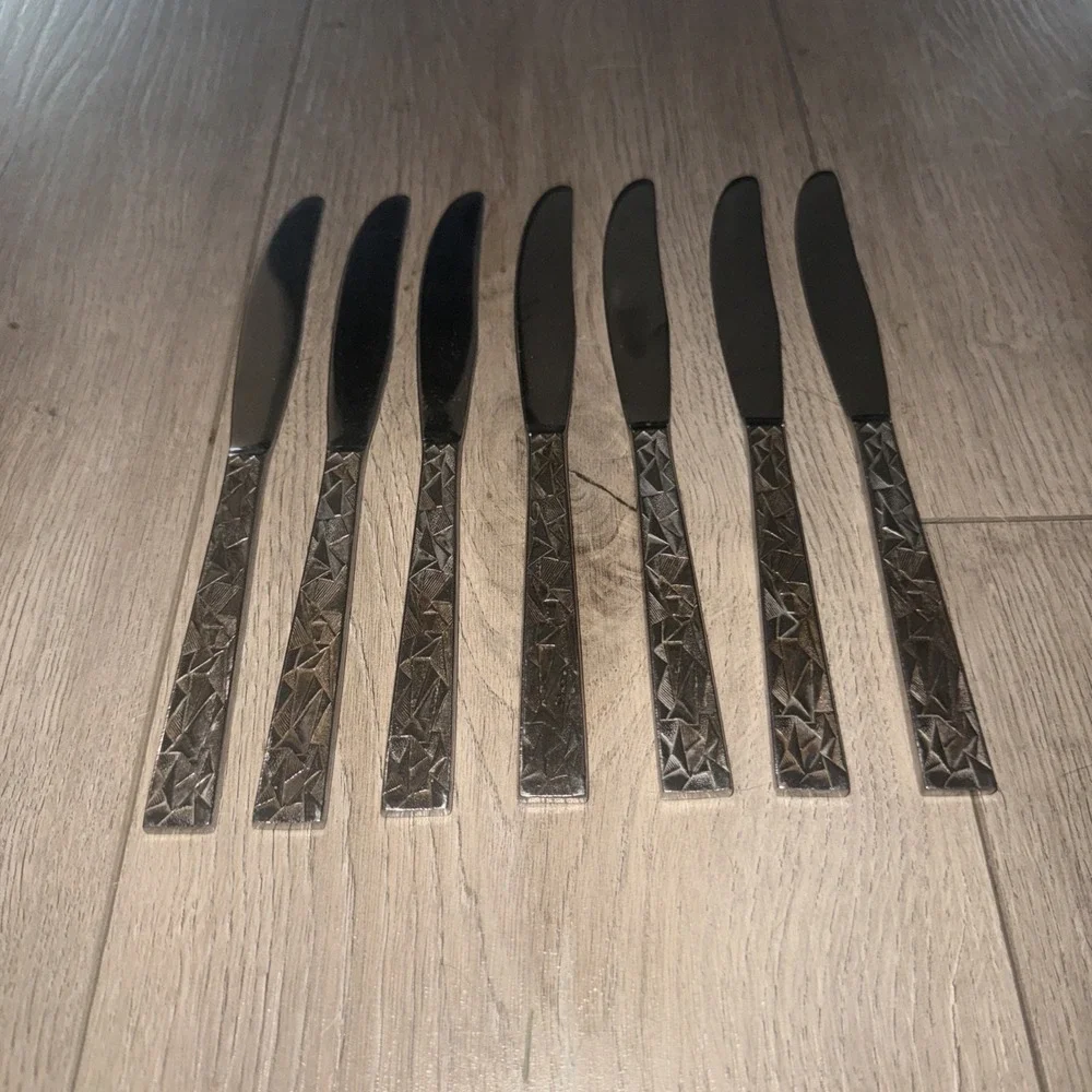 7 Towle SCC Cubist Stainless Flatware Dinner Knives Aquarius Pattern‎ Japan MCM